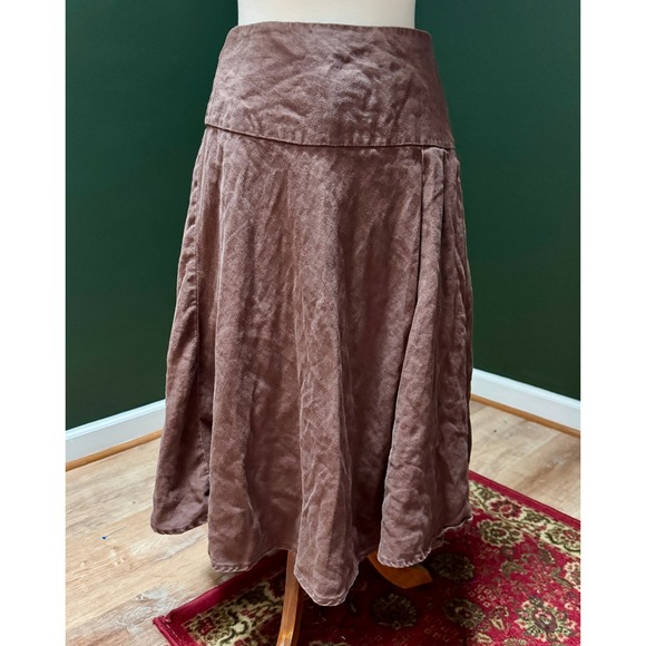 Y2K Gap Linen Blend A Line  Cottagecore Prairiecore Brown Midi Skirt Women's 6 - Picture 1 of 5